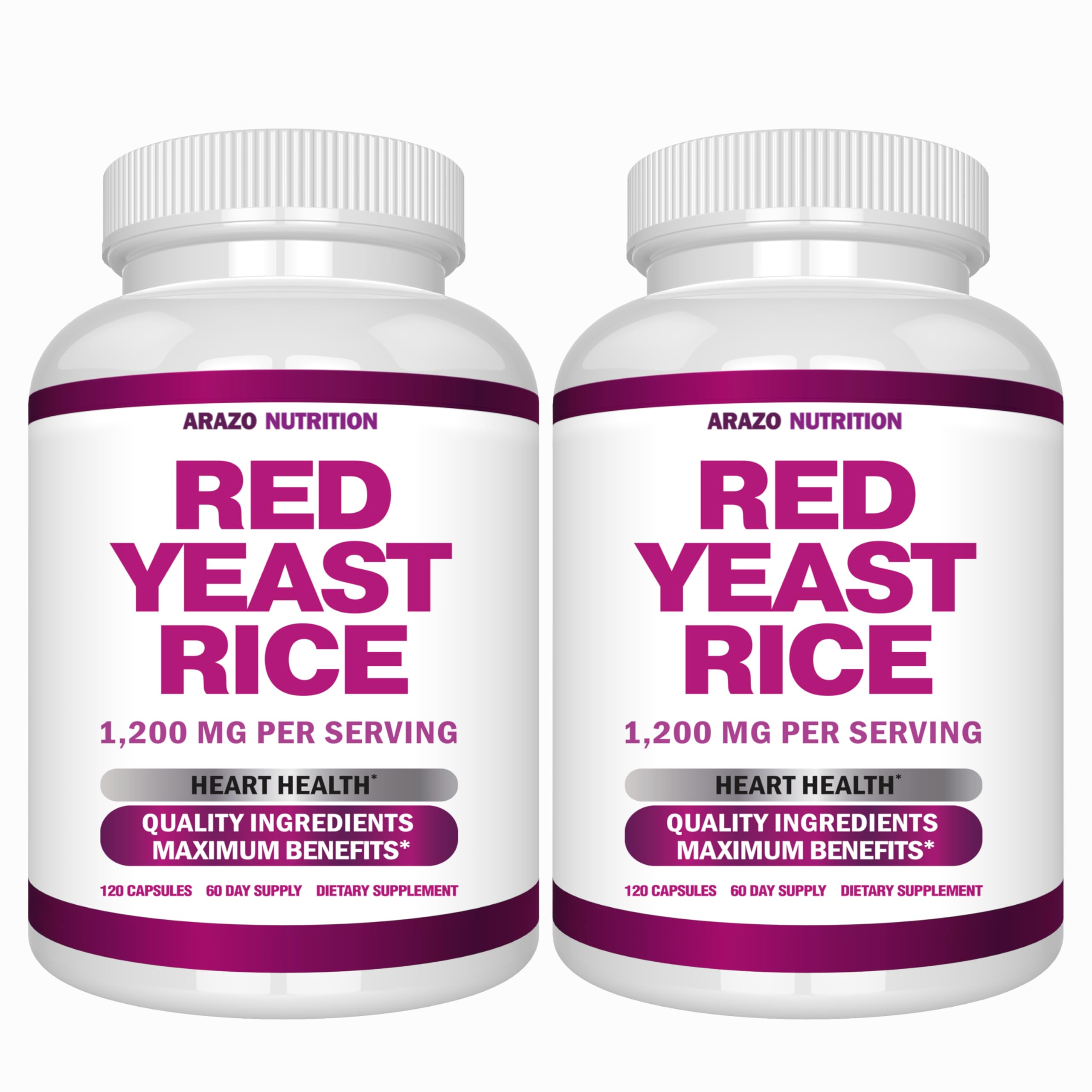 Arazo Nutrition Red Yeast Rice Extract 1200 MG – Citrinin Free Supplement – Vegetarian 120 Capsules (Pack of 2) 120 Count (Pack of 2)