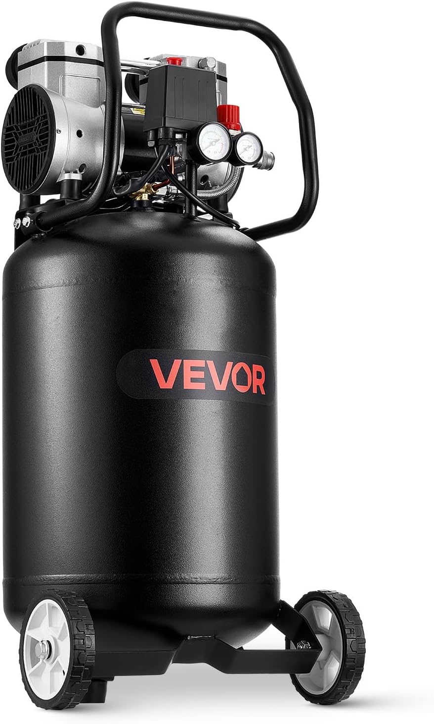 VEVOR 10-Gallon Air Compressor, 2HP 4.8 SCFM at 90PSI, Max 125PSI Pressure Oil-Free Air Compressor Tank, Portable on Wheels for Auto Repair, Tire Inflation, Spray Painting, Woodwork Nailing, 120V