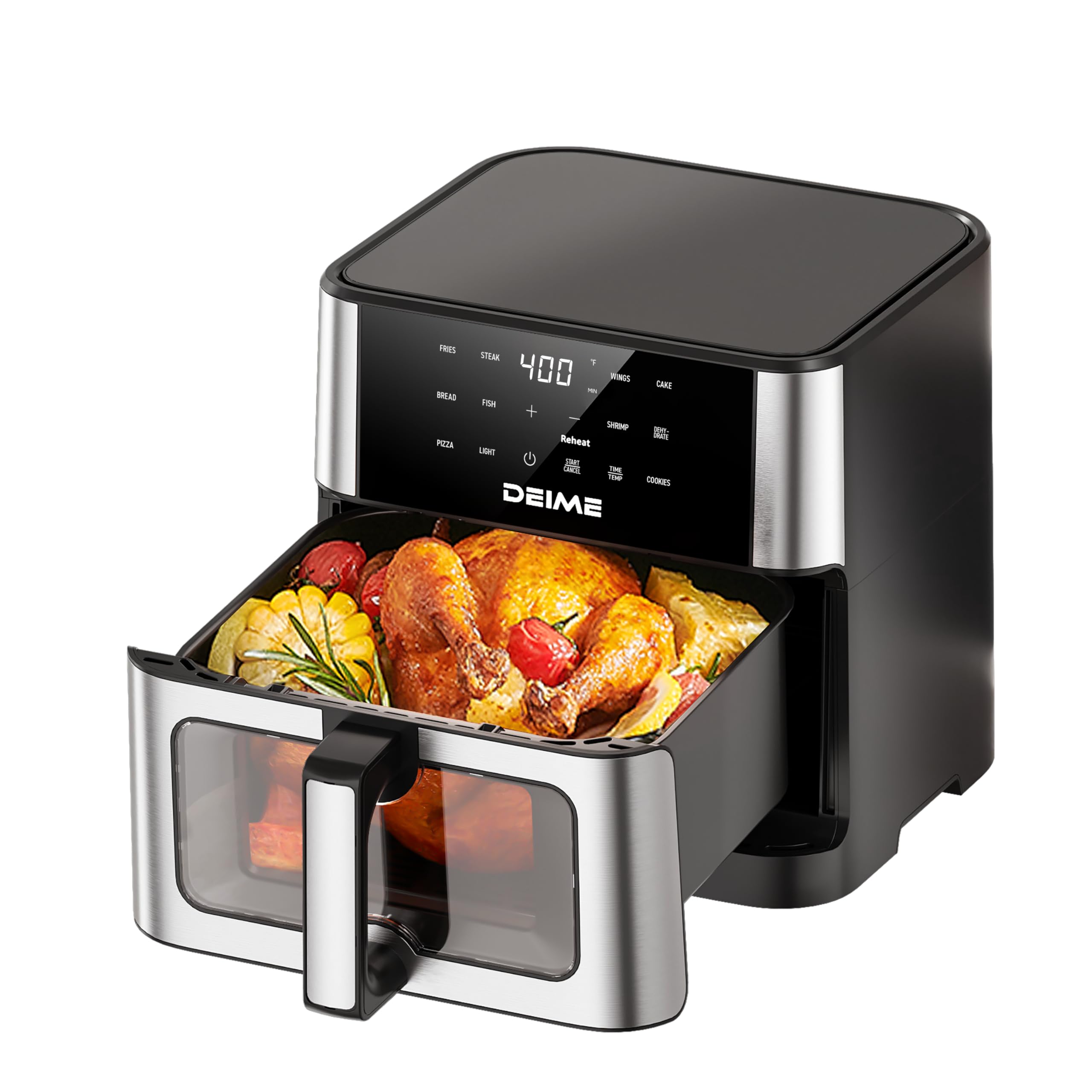 DEIME Air Fryer 10.2 QT Oilless 1700W Large Capacity Oven Air Fryers Healthy Cooker with 10 Preset, Large AirFryer for Families Visual Cooking Window, Non-Stick Basket, Included Recipe