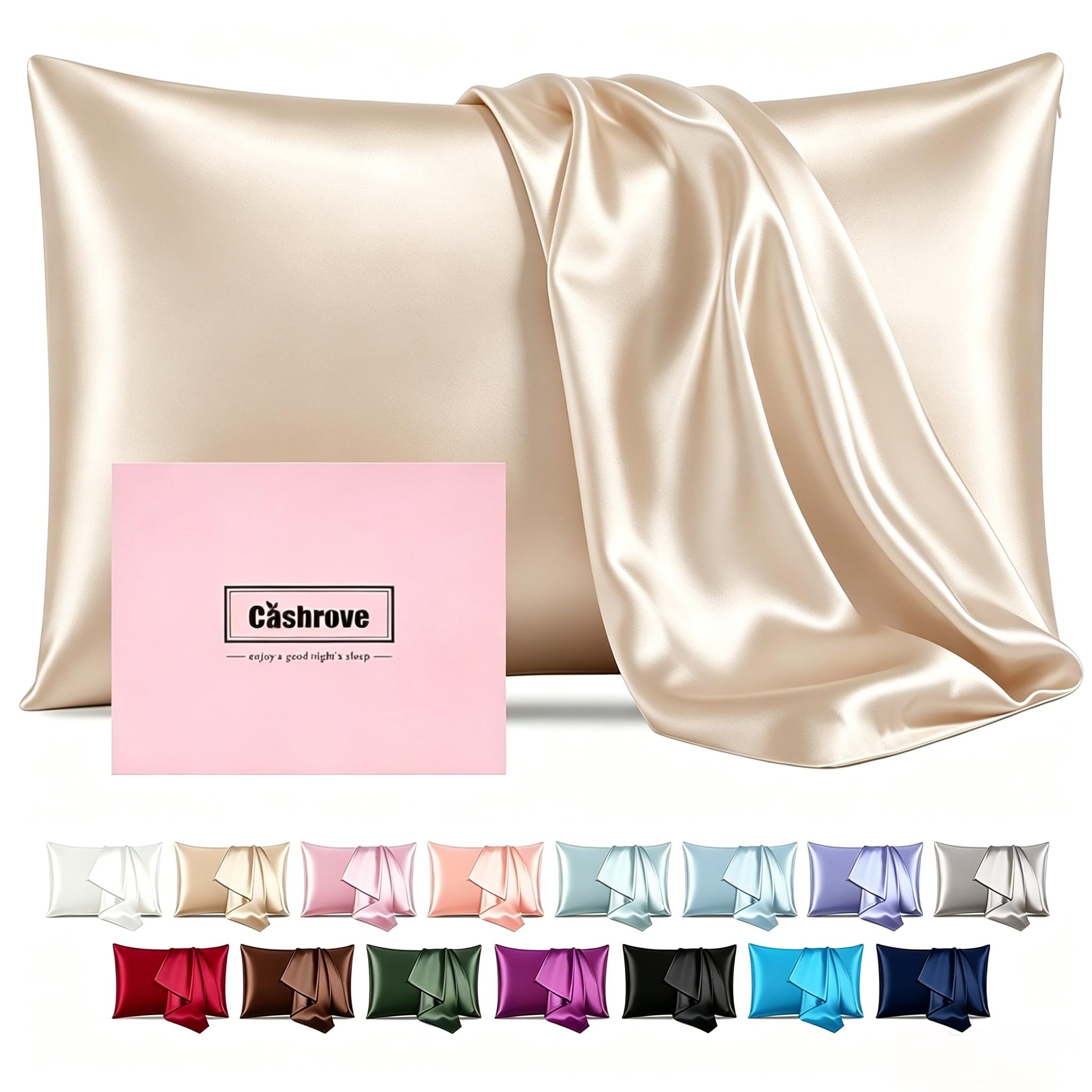 Casbrove Champagne Silk Pillowcase - Standard Size, Soft and Silky, Reduces Dryness and Breakage, Dermatologist Recommended