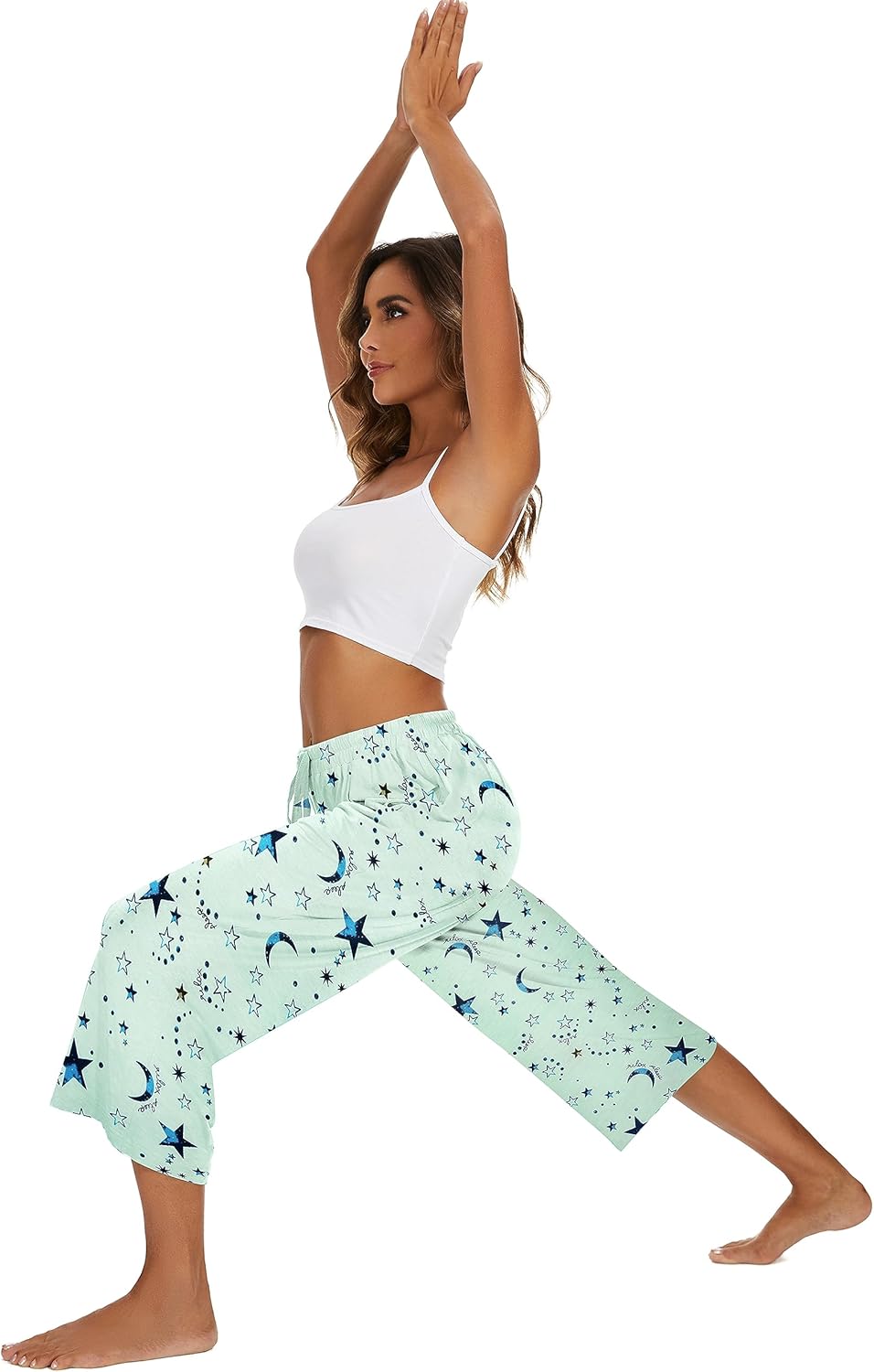 2 Pack Womens Pajama Pants Capri Sleep Lounge Pants Drawstring Pj Bottoms with Pockets - Image 7