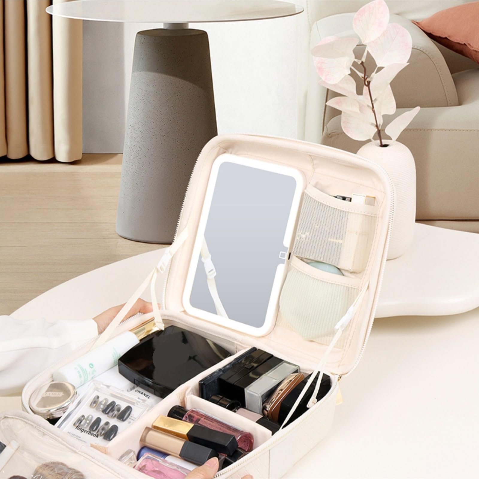 Porta Trucchi da Viaggio Borsa cosmetica illuminata, grande capacità, scatola cosmetica spessa con specchio luminoso Travel Makeup Bag with Led Mirror