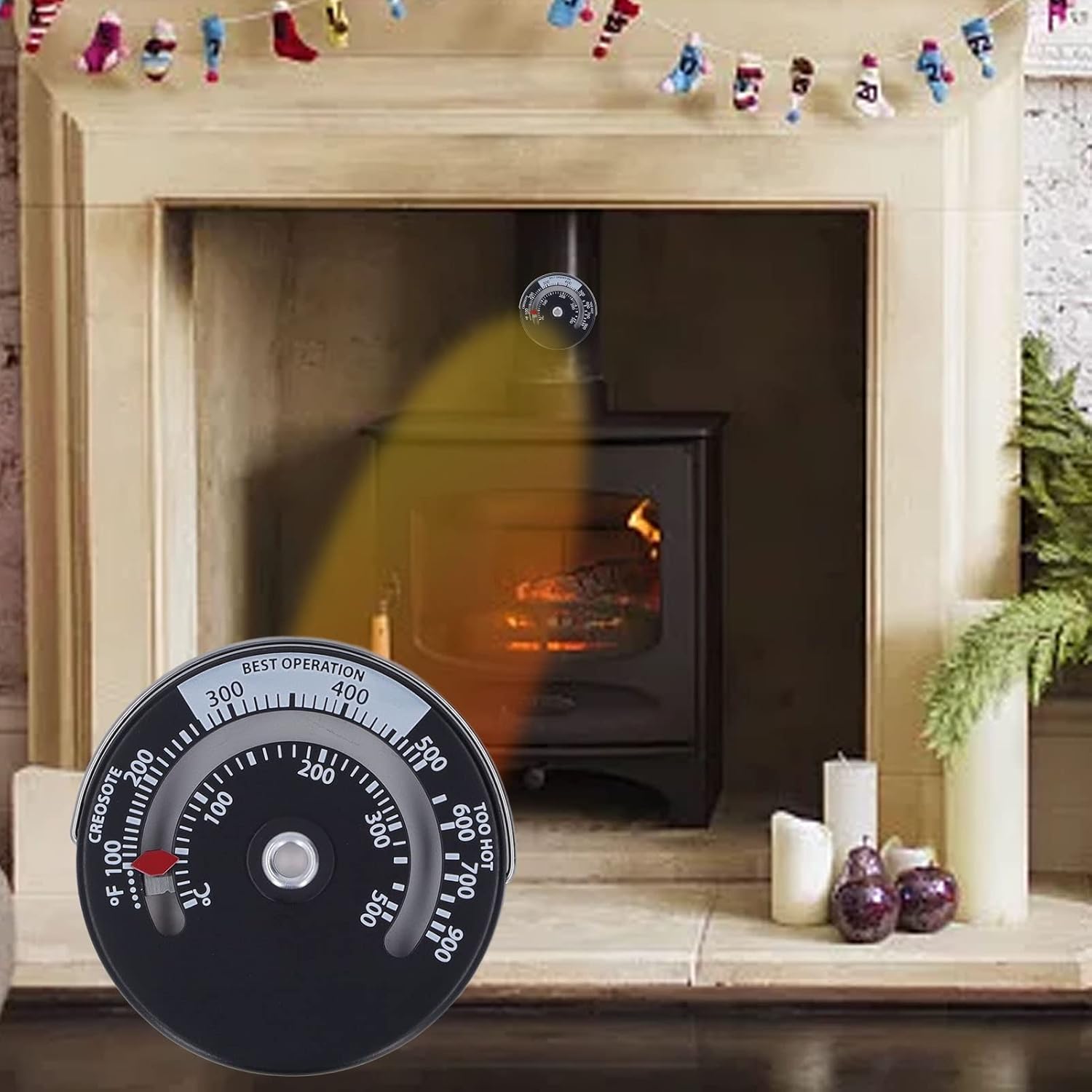 Sanpyl 0℃ to 500℃ Magnetic Stove Thermometer, Large Measurement Range, Magnetic Suction, Aluminum Alloy Dial Plate, for Wood Burning Stove, Gas Stove, Pellet Stove