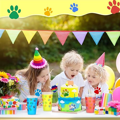 Miniatura 3 de Lallisa 50 vasos reutilizables para fiestas de cumpleaños, vasos de plástico de 16 onzas, pajitas de plástico, tarjetas con patrón de pata de perro,