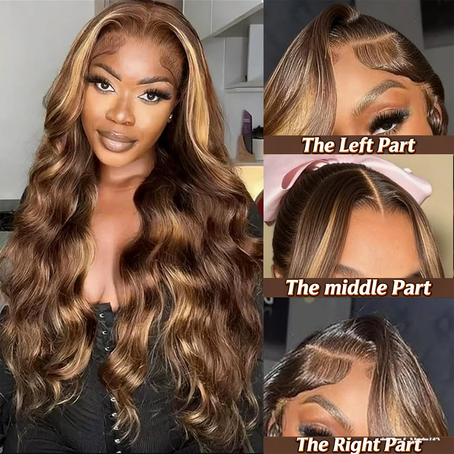 Honey Blonde Ombre Lace Front Wig Human Hair Highlight Wig Human Hair 4/27 Colored Body Wave HD Lace Front Wigs Human Hair Pre Plucked with Baby wig Frontal Wigs for Women 180% Density (26 Inch)