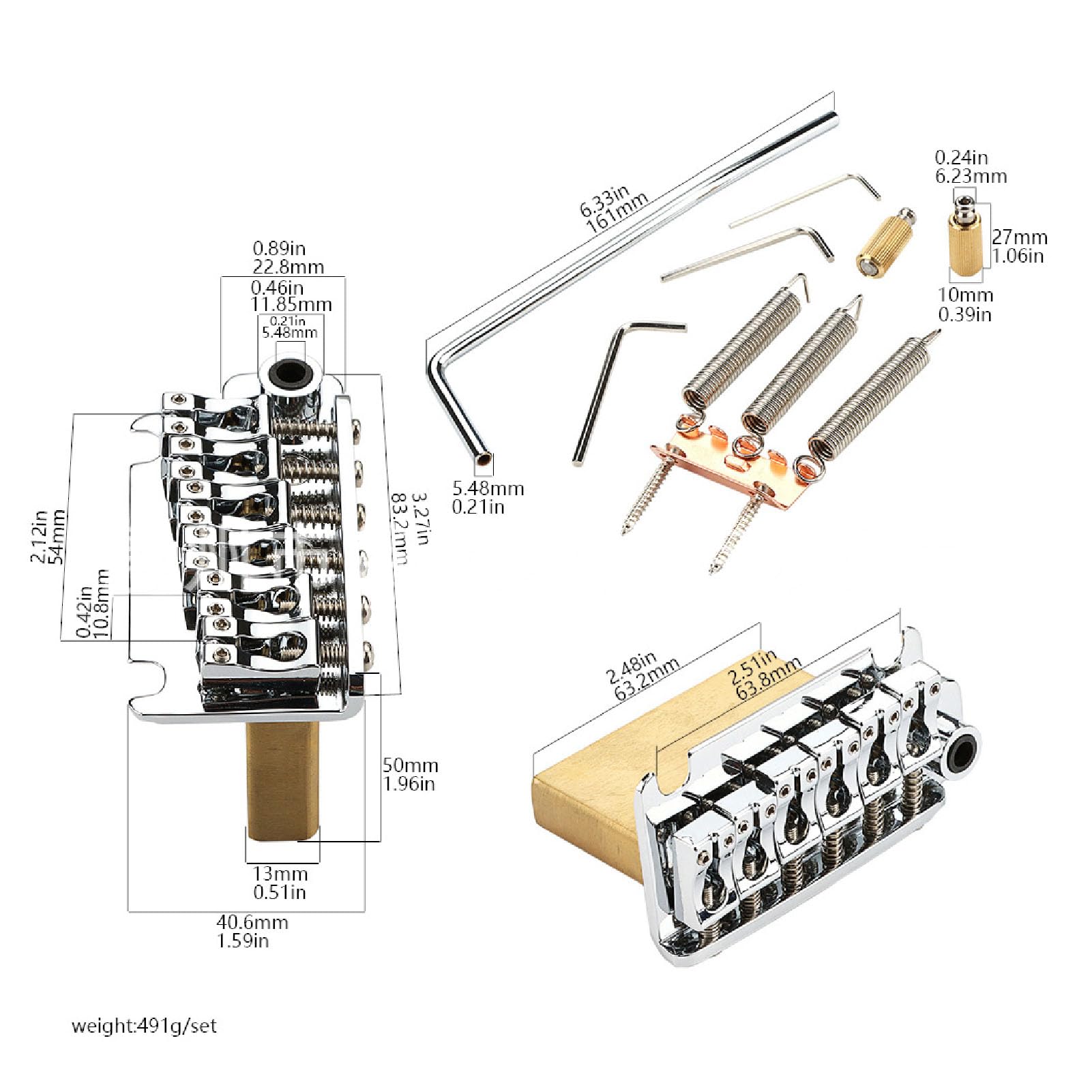 Fabater Mostek Tremolo do Gitary Elektrycznej, 6-strunowy Mostek do Gitary z Blokiem z Litego Mosiądzu i Stalowymi Siodełkami, do 6-strunowych Gitar Elektrycznych w Stylu Strat