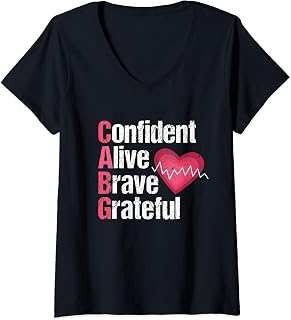 Womens CABG Surgery Recovery Bypass Open Heart Bypass Survivor V-Neck T-Shirt