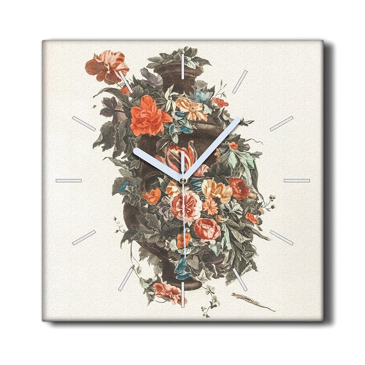 Horloge Murale sans tic-tac 30x30cm en Toile imprimée Vase de Fleurs