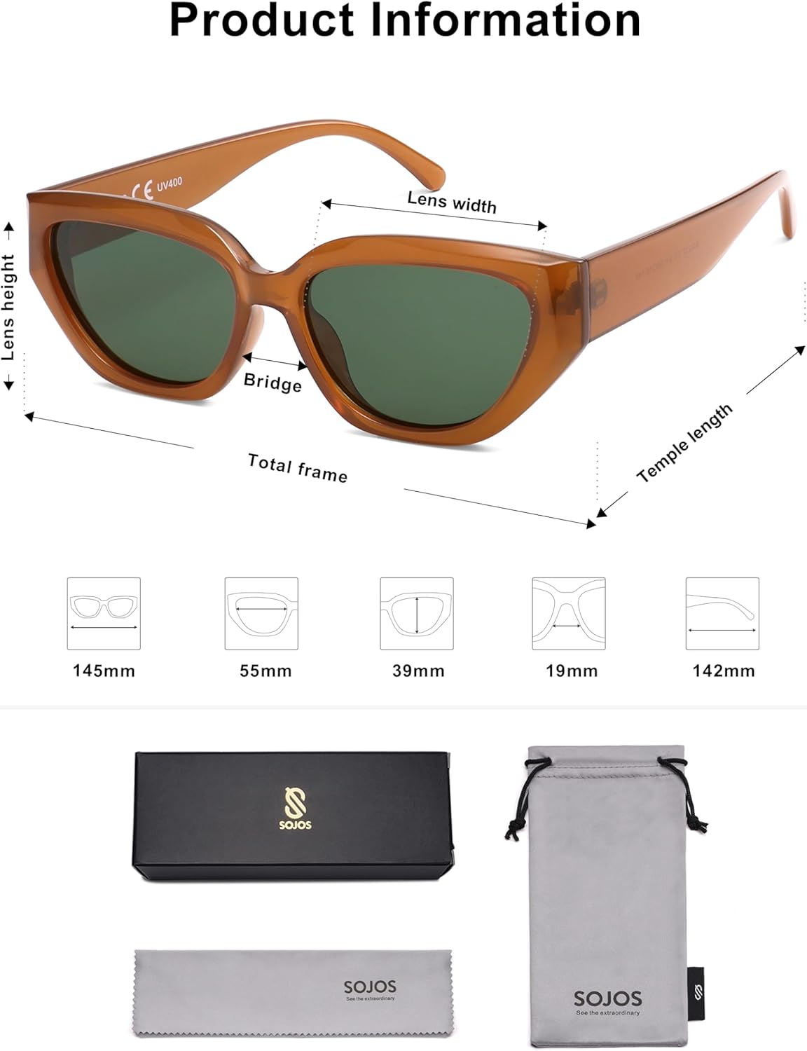 SOJOS Trendy Cute Cat Eye Polarized Sunglasses for Women Fashion Cateye Womens Sunnies SJ2237 - Image 5