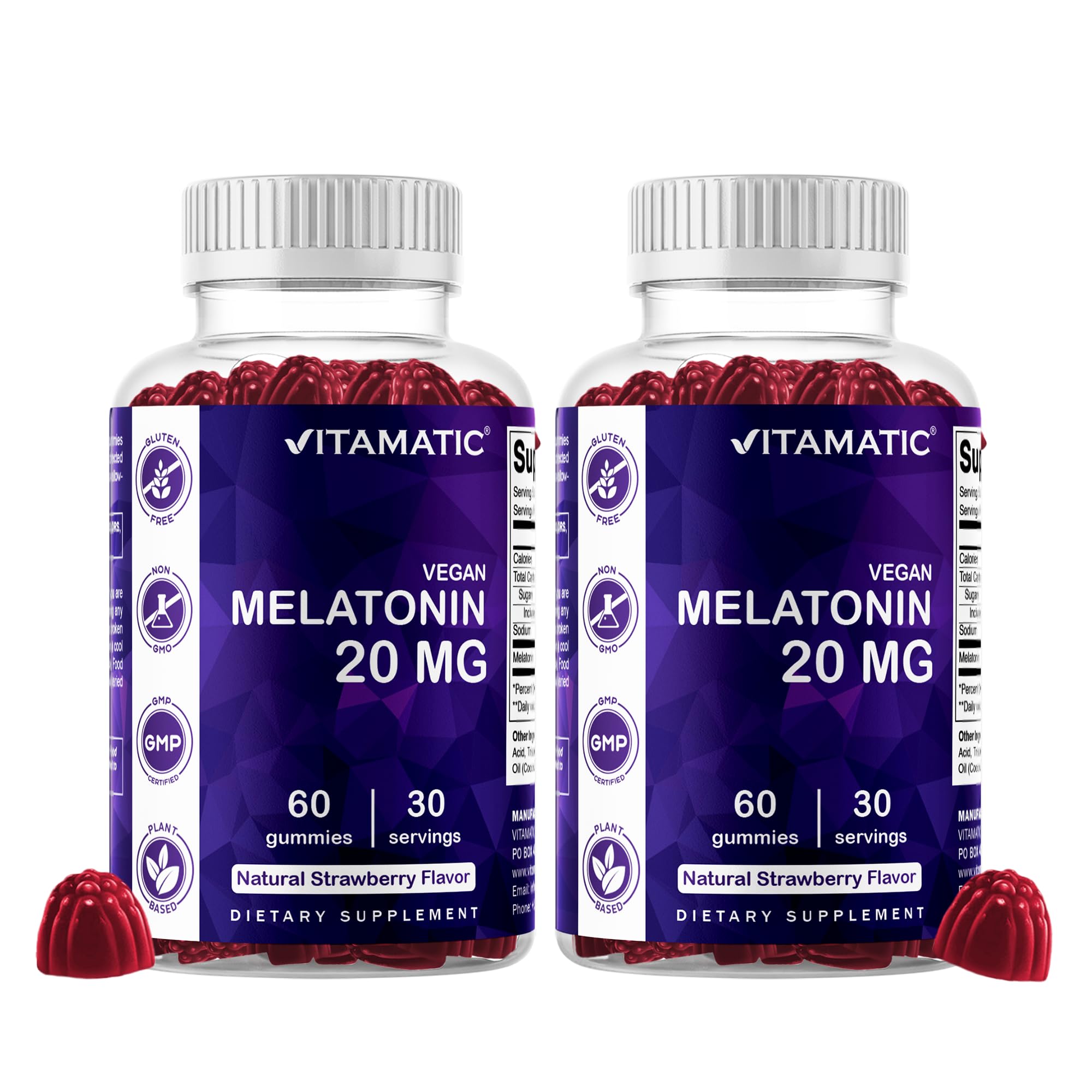 Vitamatic Melatonin 20mg Gummies for Adults, 30 Servings - 60 Count - Non-Habit Forming Supplement (Pack of 2)