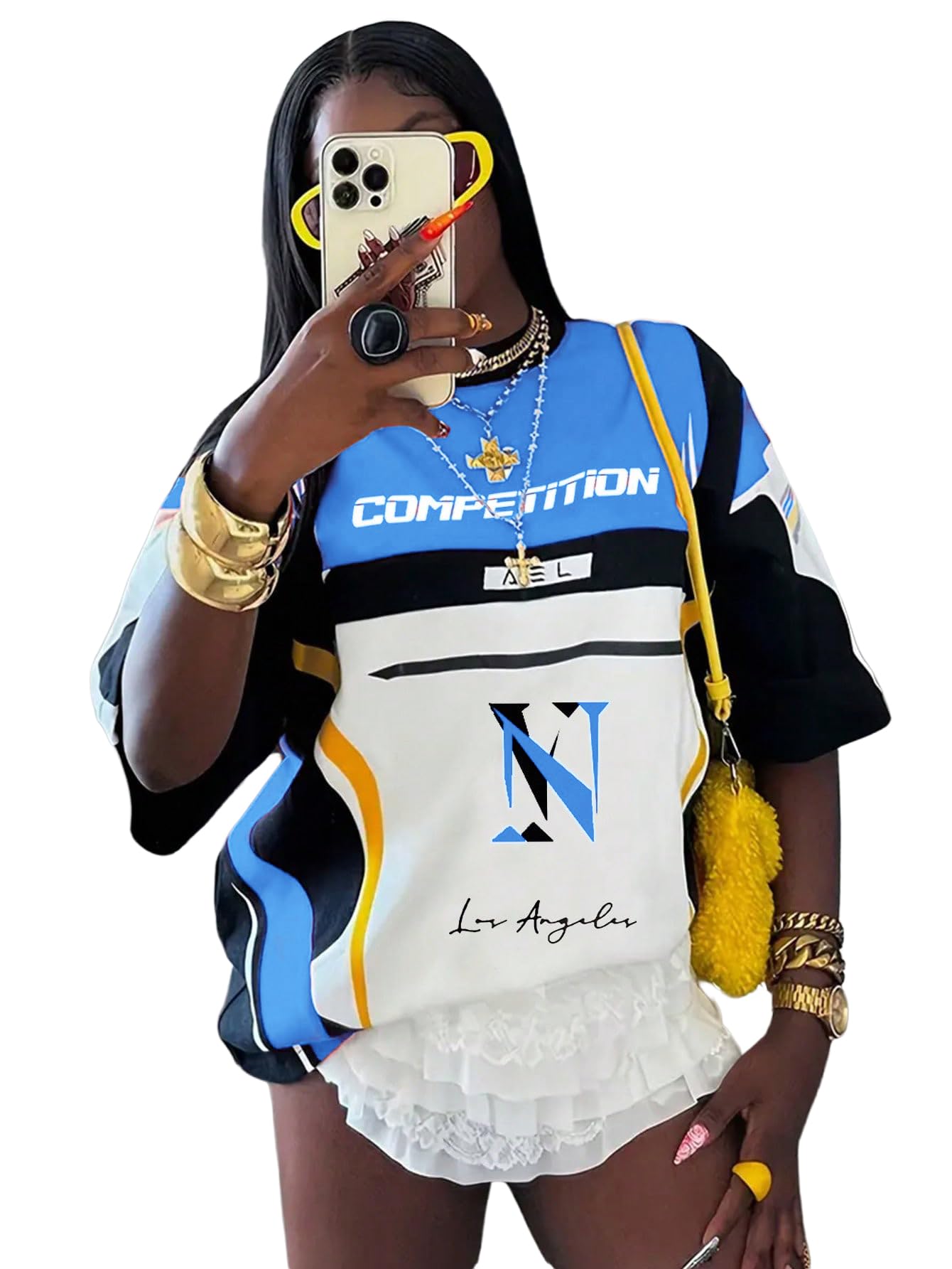 Women's Jersey Shirts Graphic Color Block Racing T Shirt Short Sleeve Crewneck Preppy Tee Tops Vintage Y2K Clothes