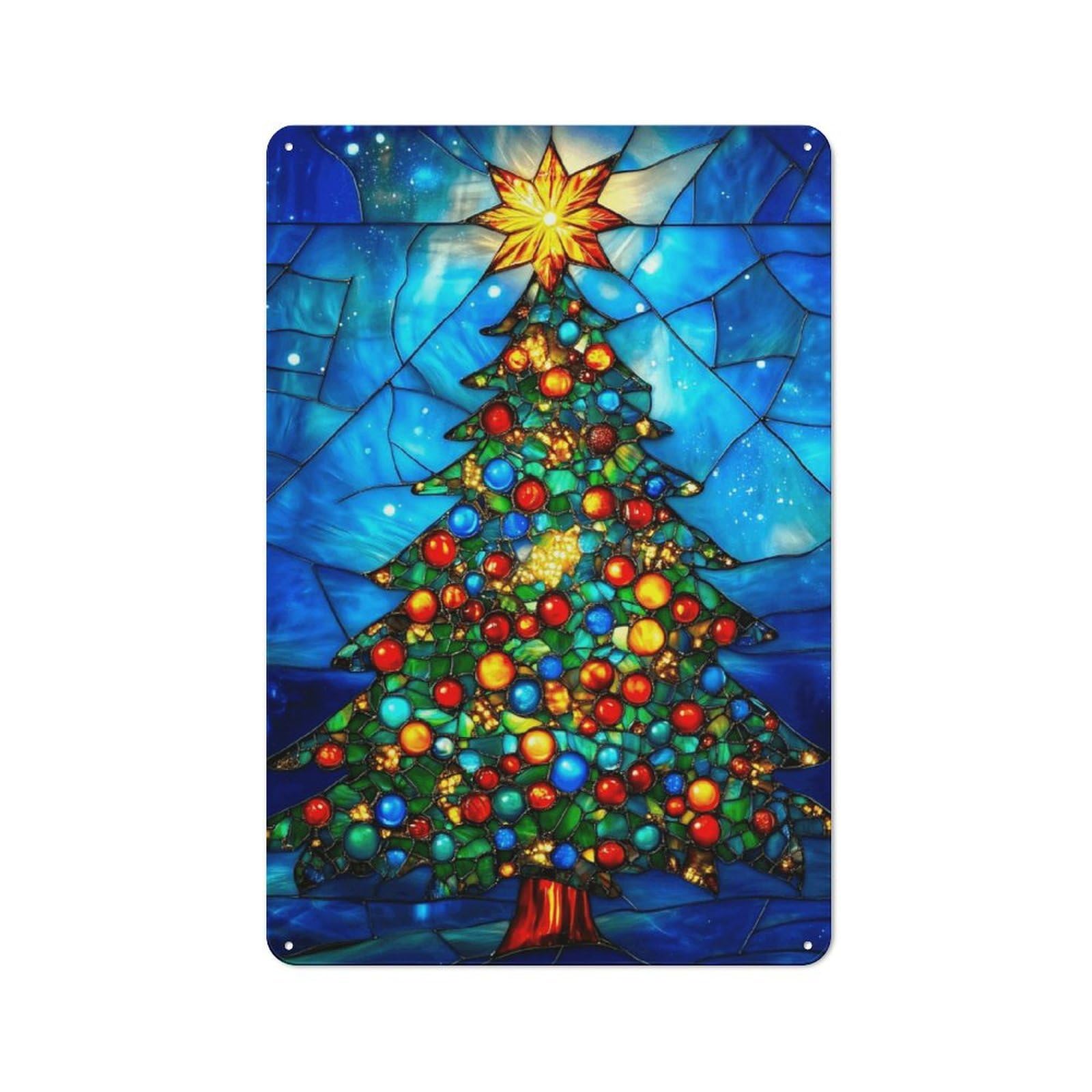 Junmoney Style-7 Retro Metal Wall Sign 30X20cm With Stained Glass Christmas Tree Art For Home Bar Wall, A Housewarming Gift For Hosts Who Enjoy Retro Interiors