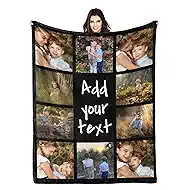 Custom Blanket Personalized Blanket with Photos Text Customized Picture Throw Blanket for Adult Dad, Mom, Kids, Dogs, Friends, Birthday Christmas Halloween Valentines Day Gift, 10 Photos Collage
