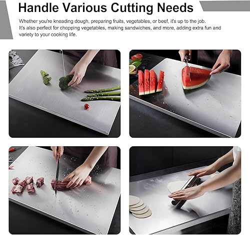 Miniatura 3 de Tabla de cortar de acero inoxidable 304 - Tabla de cortar de cocina de acero inoxidable antideslizante, apta para lavavajillas, ideal para carne,