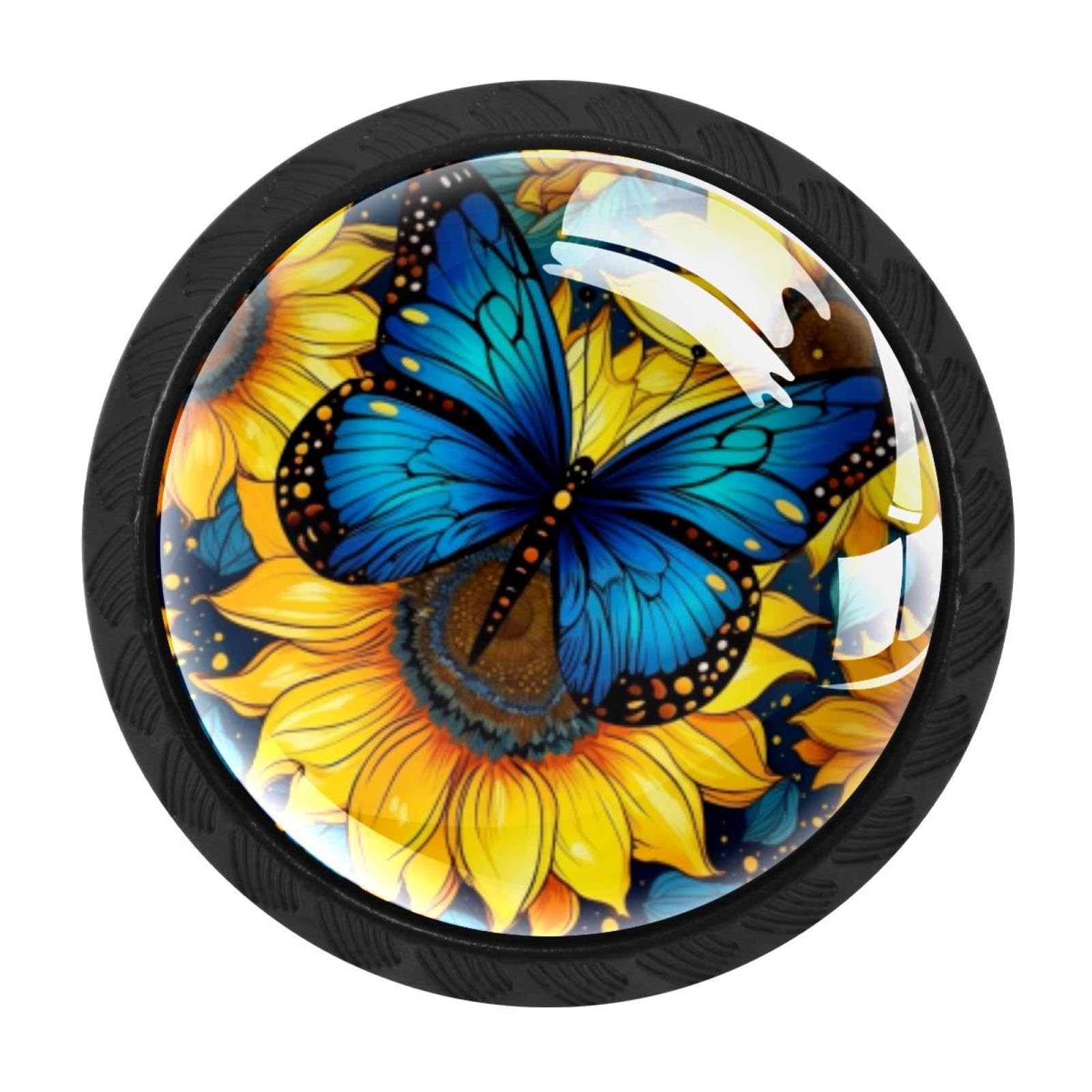 CHENZZZZ 4 Pieces Starry Night Sunflower Butterfly Drawer Knobs, 35mm Black Cabinet Knobs, Drawer Pulls and Knobs, Dresser Drawer Knobs, Cabinet Hardware Kitchen Cabinet Knobs