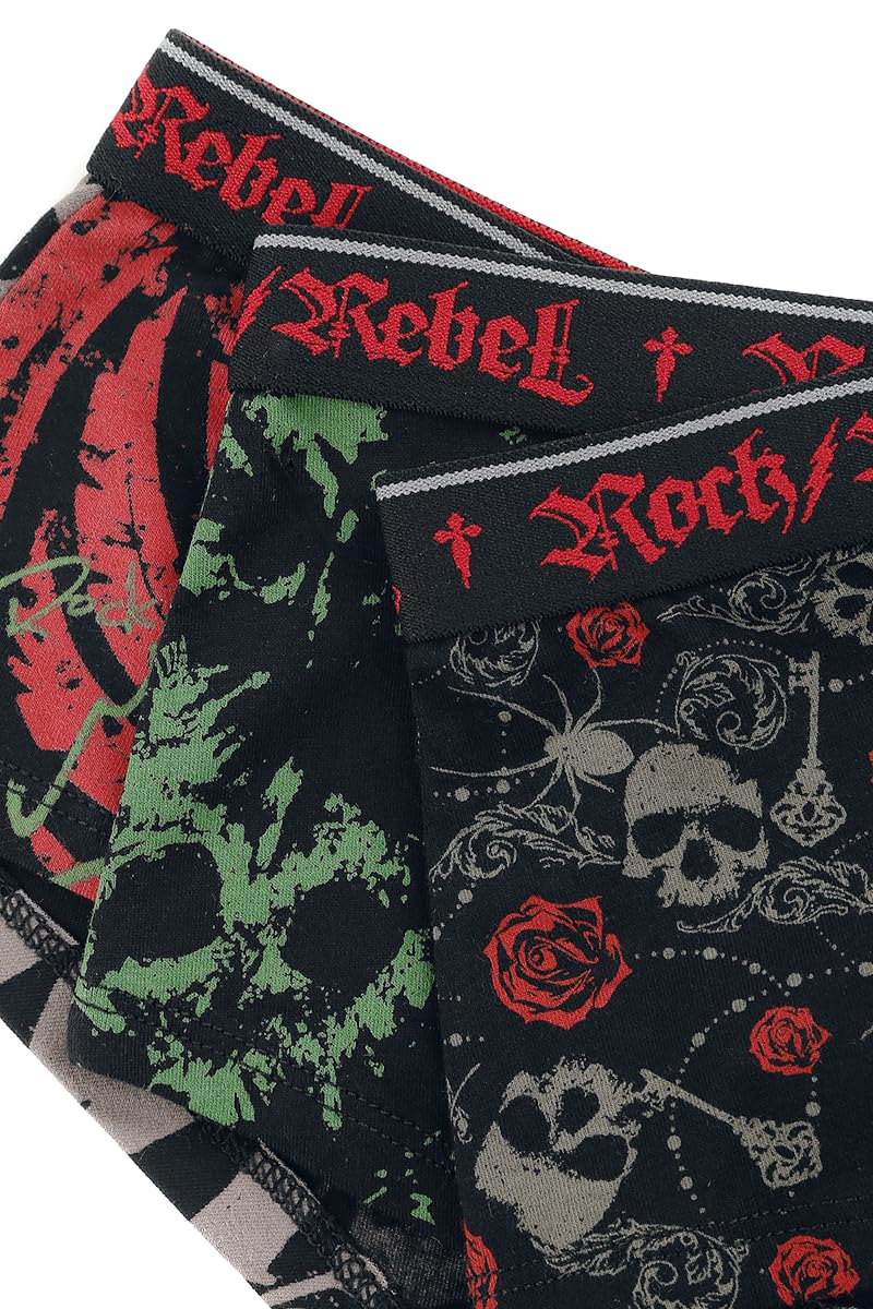 Rock Rebel by EMP Mujer Braguitas Negras en Pack de Tres con Estampado