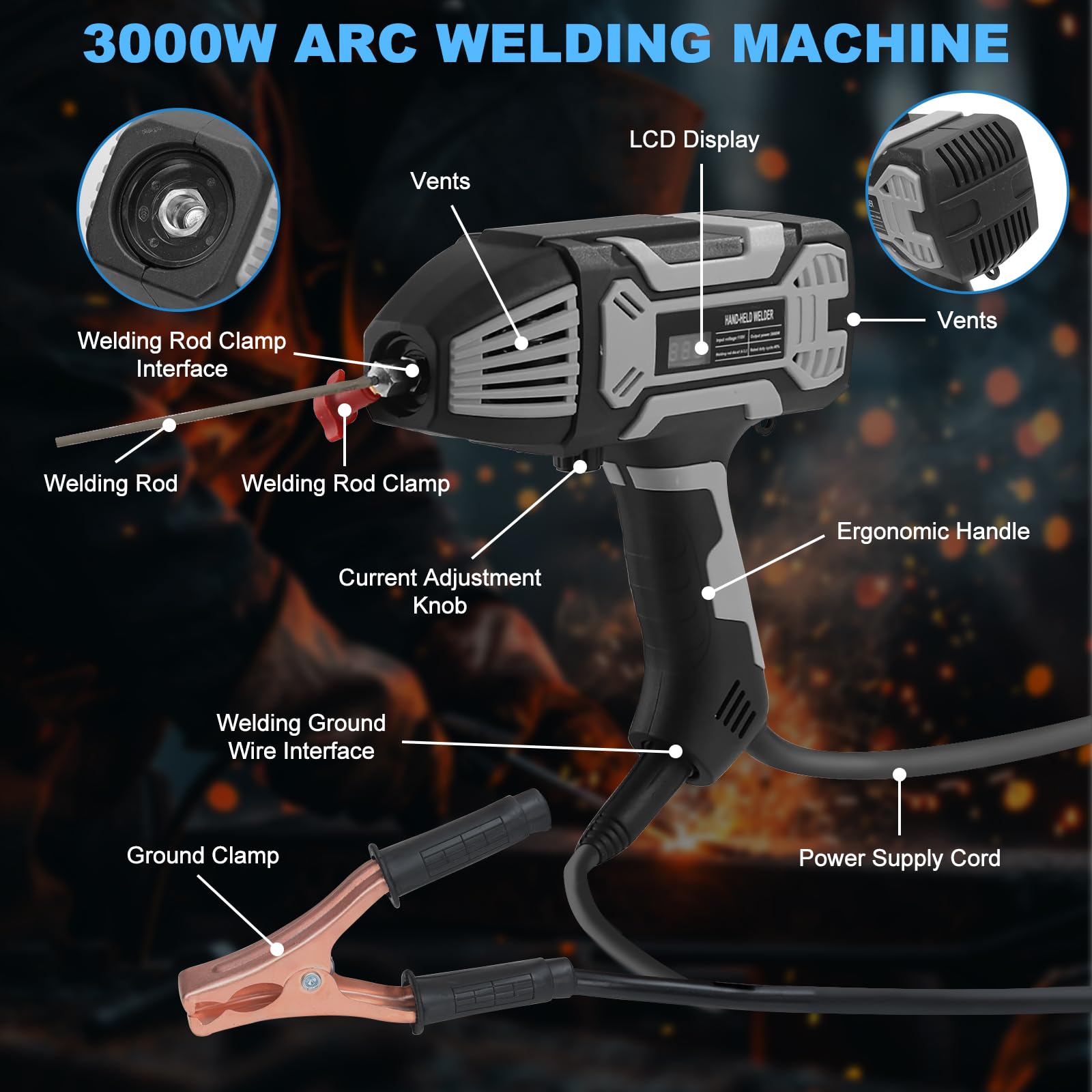 Umelee Portable ARC Welder 220V, Handheld Welding Machine with Welding Rod Clamp, 5 Welding Rods, Handheld Mask - Image 2