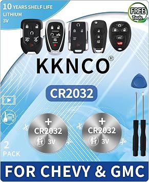 Key Fob Replacement Battery for Chevy & GMC Silverado Equinox Malibu Traverse Cruze Sierra Acadia Terrain Colorado Impala Trax Camaro Tahoe Yukon Trailblazer Remote Key 2-Pack Check Fit Guide
