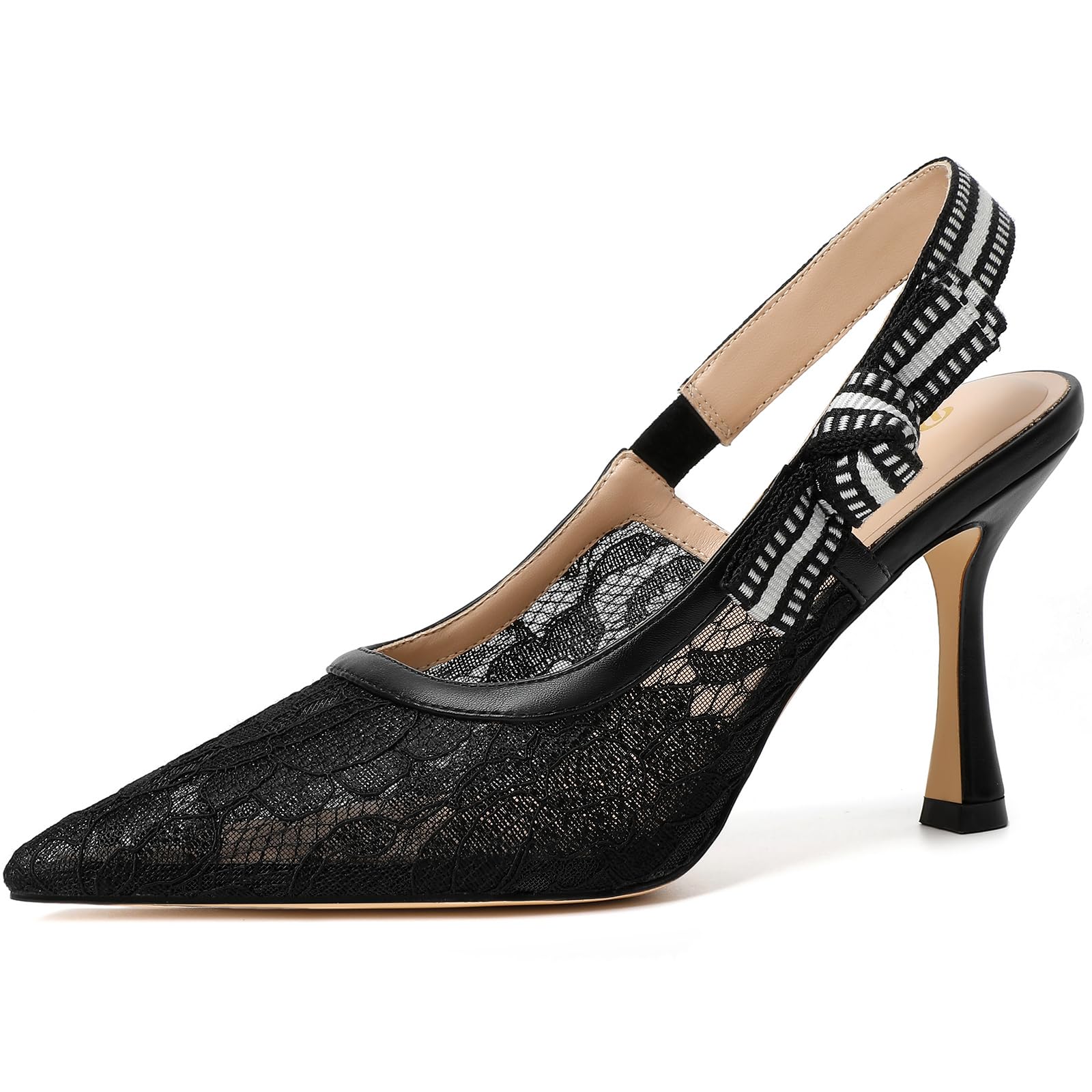 RIBONGZ Sexy Slingback Pumps Elegant Dressy Heels for Women Closed Toe Pointy High Heels Wedding Bride Prom Party Evening Shoes
