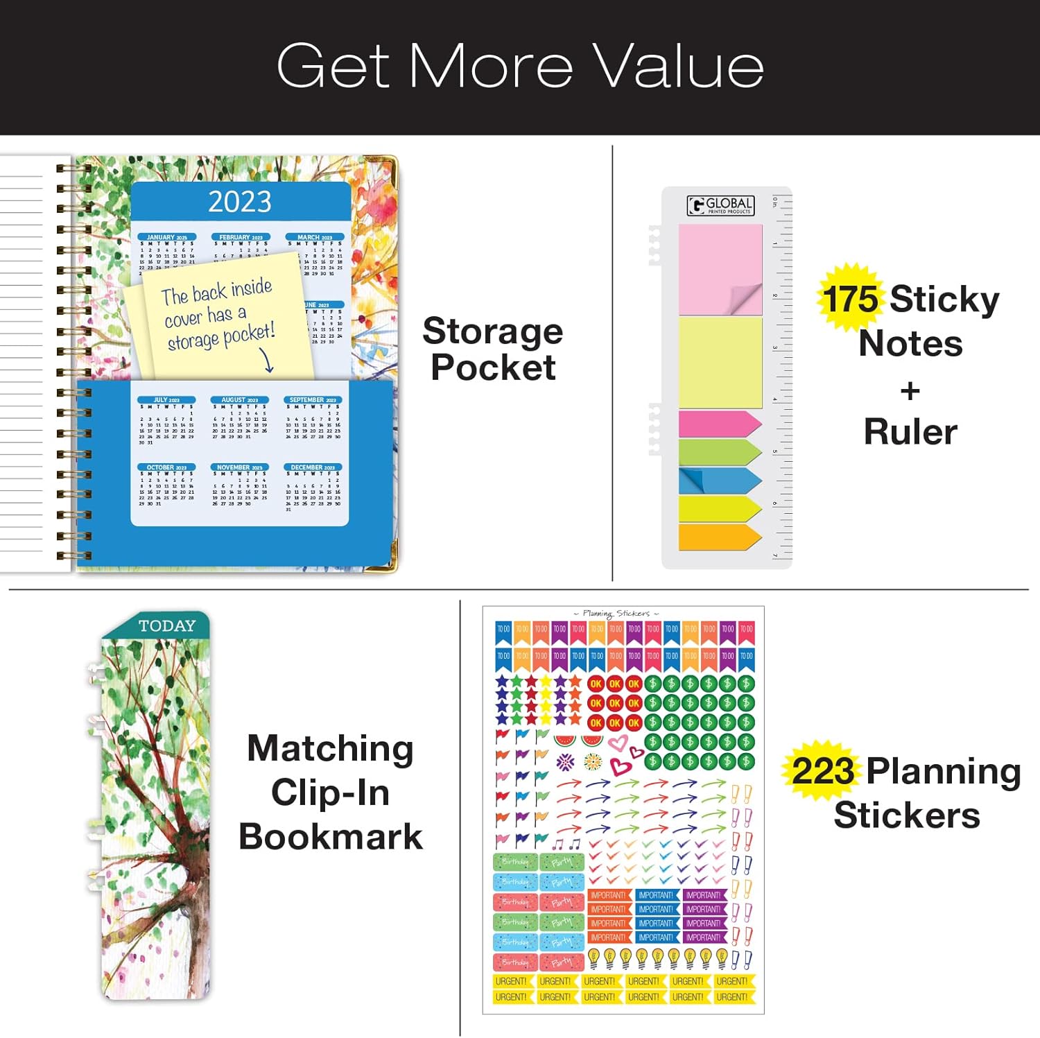 HARDCOVER Academic Year 2022-2023 Planner: (June 2022 Through July 2023) 8.5"x11" Daily Weekly Monthly Planner Yearly Agenda. Bookmark, Pocket Folder and Sticky Note Set (Tree Seasons) : Office Products