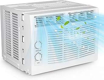 5000 BTU Window Air Conditioner Unit - Cools Rooms Up to 150 Sq.Ft., Low Noise and Energy Efficient, for Bedroom, Office, Dorm Quick Installation Kit
