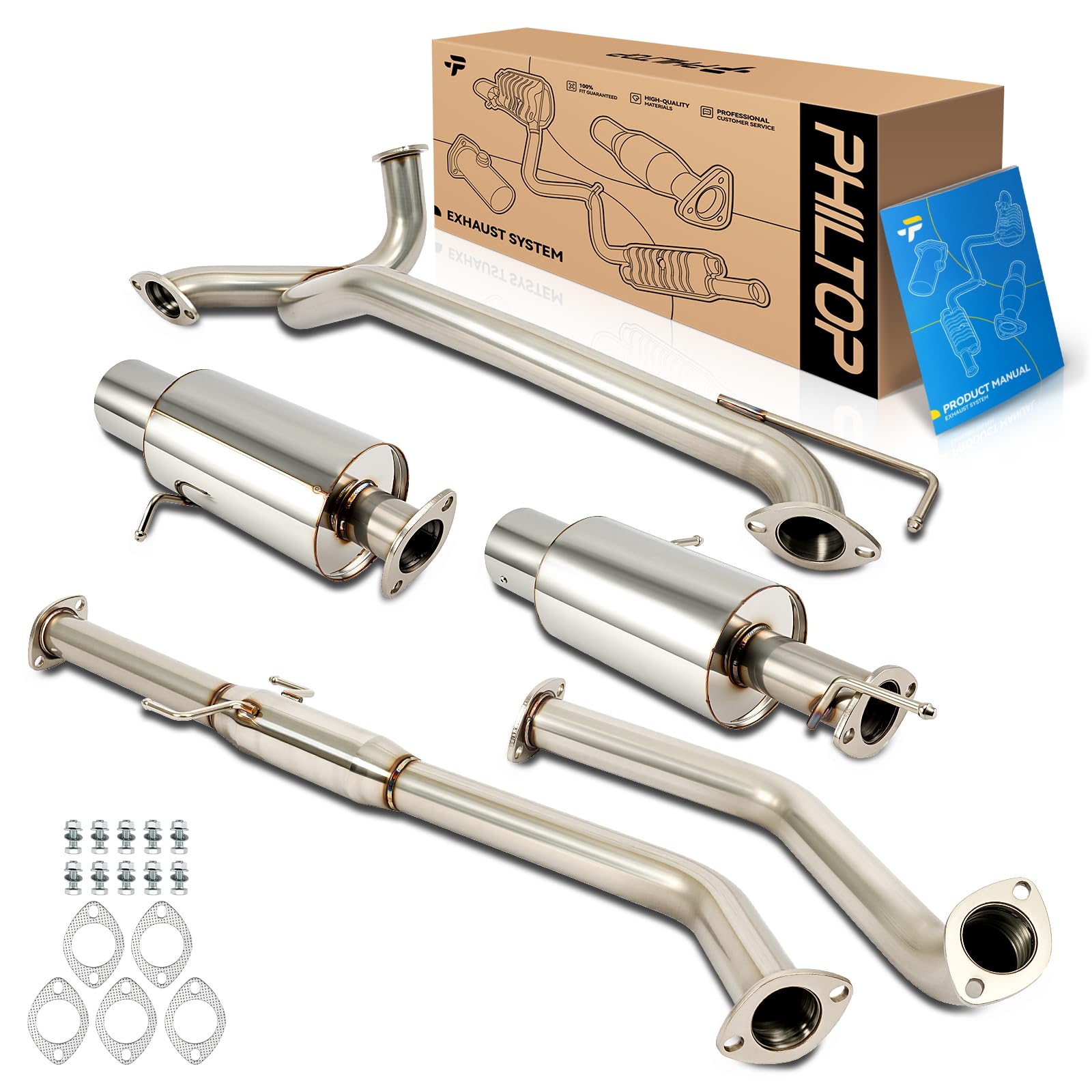 PHILTOP Cat-Back System, Stainless Steel Cat Back Exhaust System Fit for 2007-2008 Tiburon 2.7L