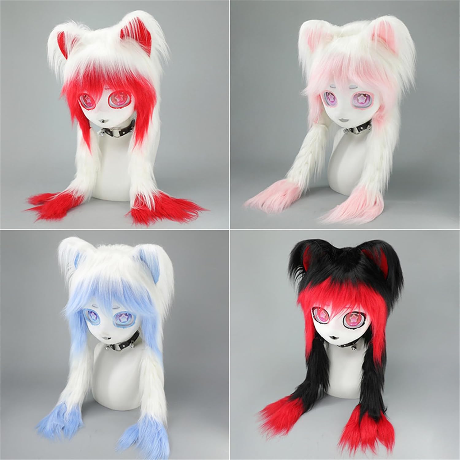 Fursuit Therian Fox Mask,Kawayi Plush Furry Kig Mask Party Props,Anime Faux Fur Cat Fox Fursuit Headgear Outfit