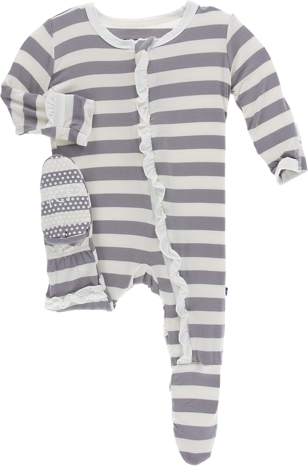 KicKee Pants Essentials Print Classic Ruffle Footie with Zipper, Soft Sleepwear, One-Piece Baby Clothes