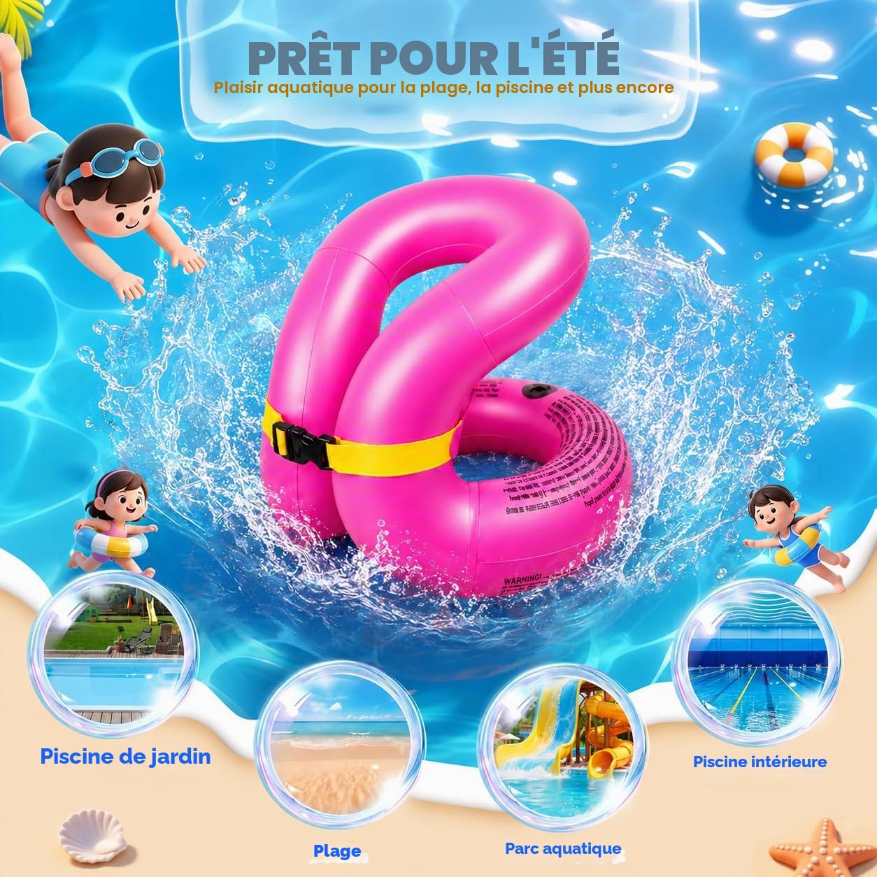 Bouée Enfant 3-6 Ans – Gonflable Inflateable pour Piscine, Sécurité et Flottabilité Ajustable, Convient 19–30 kg, Jeux Aquatiques Été