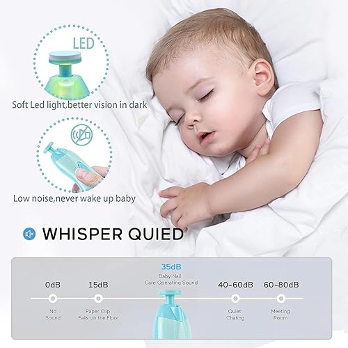 Miniatura 7 de Cortador eléctrico de uñas para bebé con un cortaúñas, kit de aseo de esmalte con 6 cabezales de molienda, kit de cortaúñas seguro con luz LED, kit