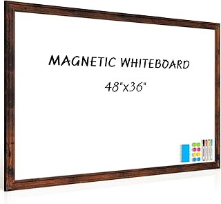 Large White Board for Wall, 48''x36'' Magnetic Dry Erase Board, 4'x3' Decorative Whiteboard with White Vintage Wooden Frame, Hanging Writing Board for Home Office School Classroom