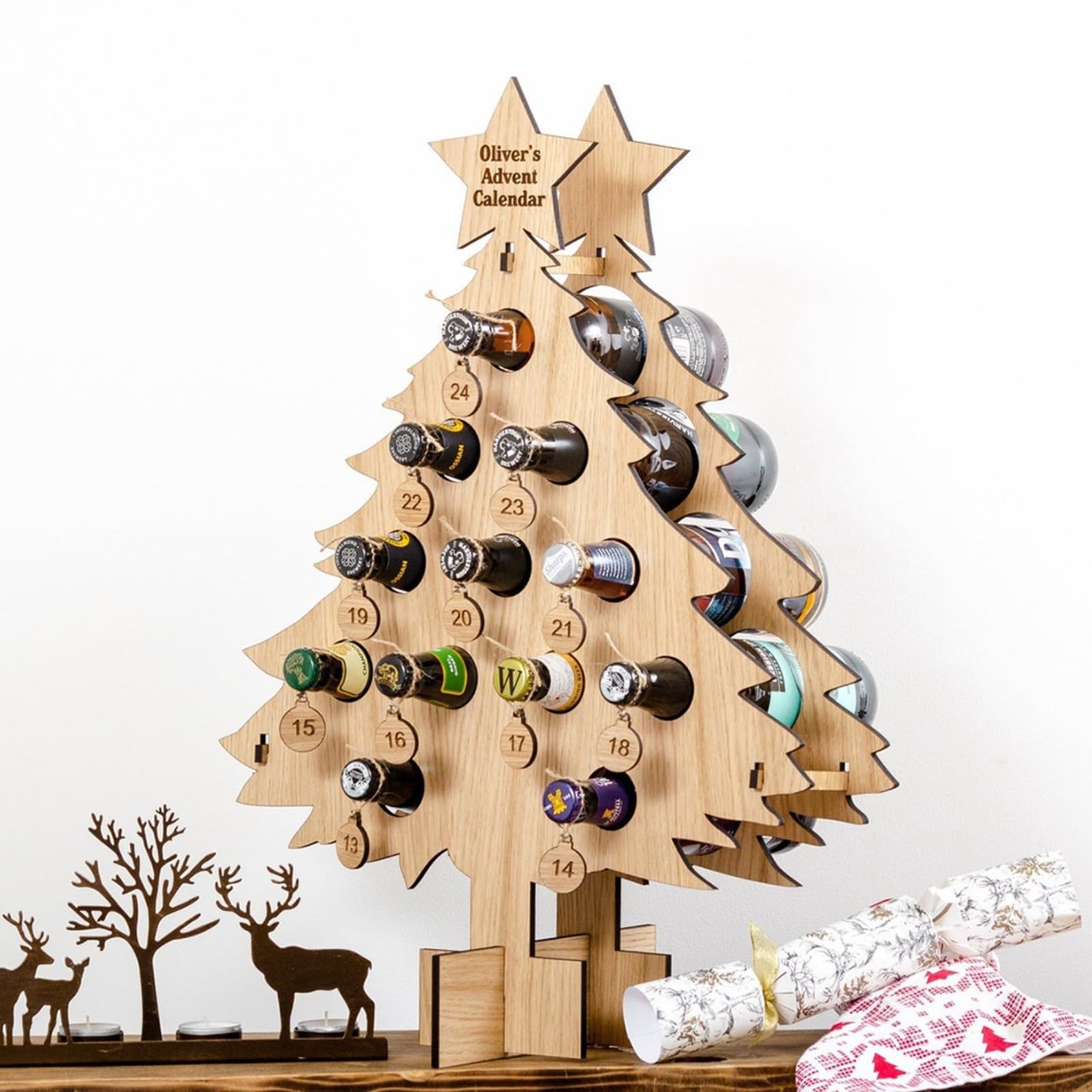 Calendario dell'avvento 2024 con albero di Natale, in legno, per conto alla rovescia per bottiglie di vino, fai da te, verniciabile, decorazione per la casa (1)