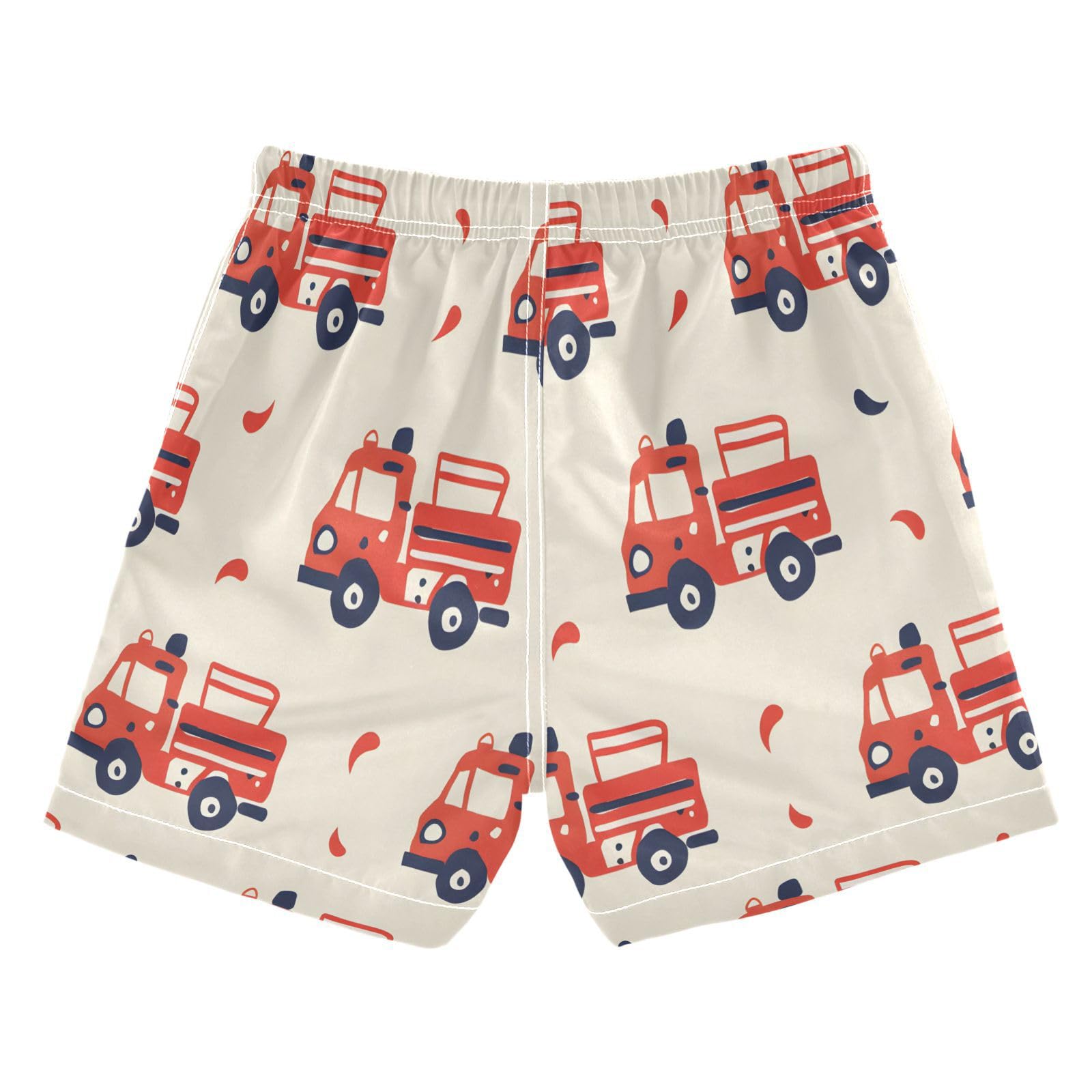 Boys Swim Trunks Toddler Swim Shorts Little Boys Swimwear Cartoon Fire Trucks Pattern Bathing Suit Swimsuit Multi