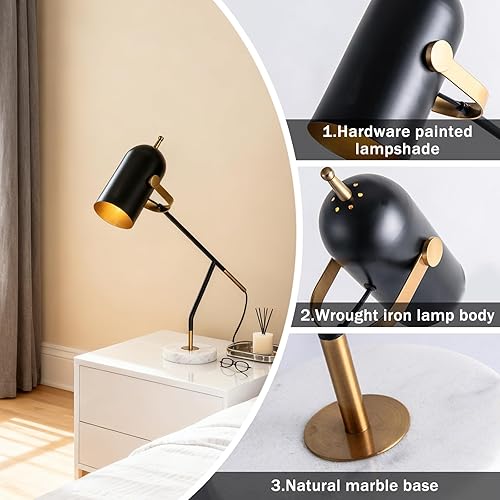 Miniatura 6 de Radiya Adjustable Arm Industrial Table Lamp, Matte Black Metal Architect Office Retro Task Lighting Desk Lamp for Living Room Bedroom Study