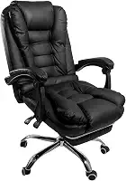 Cadeira De Escritório Presidente Ergonômica Couro Sintético Encosto Ajustável Com Trava E Apoio Encosto Para Pés Luxo Cor Preta Ergo Office