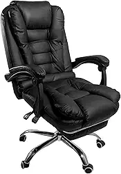 Cadeira De Escritório Presidente Ergonômica Couro Sintético Encosto Ajustável Com Trava E Apoio Encosto Para Pés Luxo Cor Preta Ergo Office