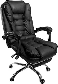 Cadeira De Escritório Presidente Ergonômica Couro Sintético Encosto Ajustável Com Trava E Apoio Encosto Para Pés Luxo Cor Preta Ergo Office