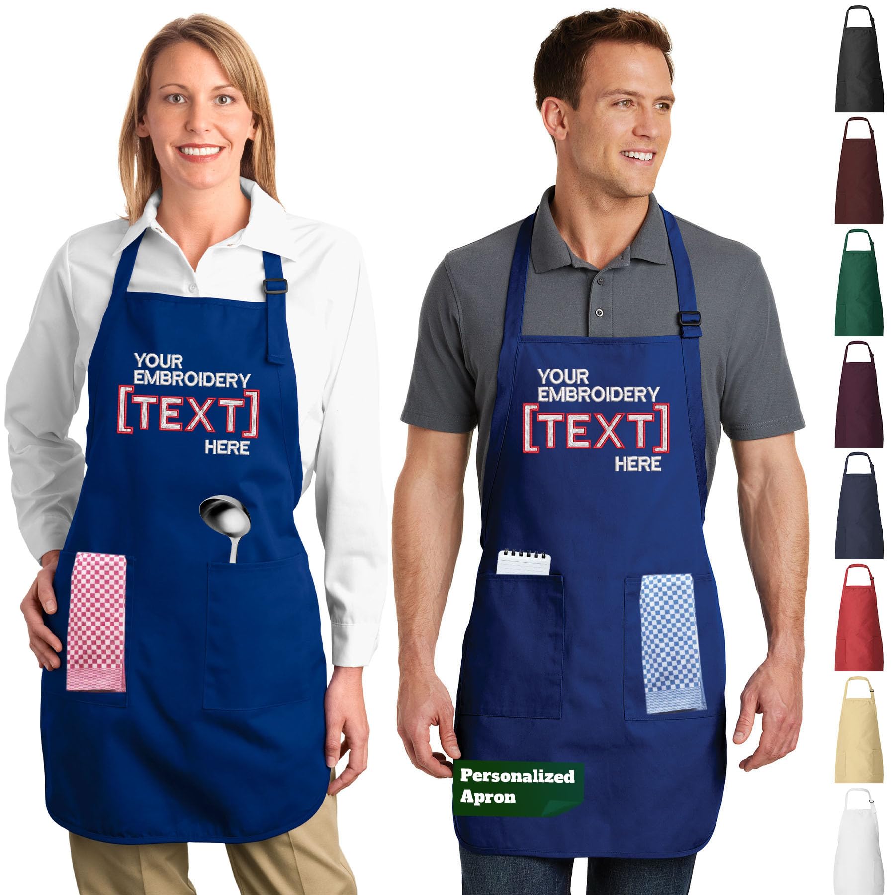 Personalized Embroidered Chef Apron for Men or Women, Custom Adjustable Full-Length Apron with Pockets, Add Your Text, Unisex