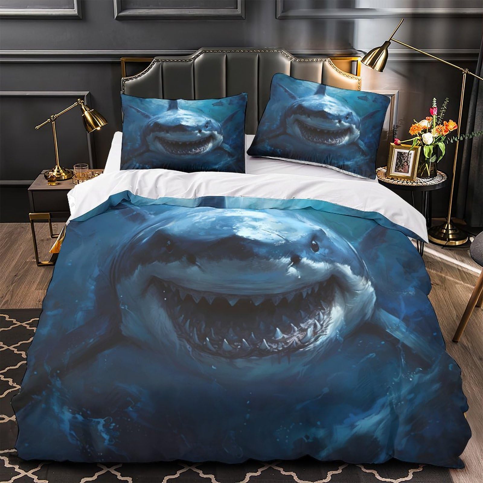 Parure de lit hypoallergénique motif requin pour le sommeil des ados
