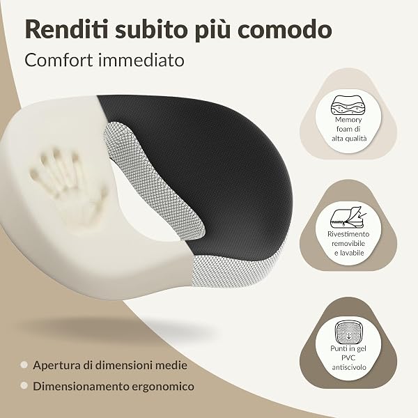 COSYLAND Cuscino Sedia Ufficio in Memory Foam - Ciambella per Sedersi Antiscivolo, Cuscino Ortopedico per Coccige e Schiena, Fodera Lavabile, per Ufficio, Auto, Sedia da Gaming - 4