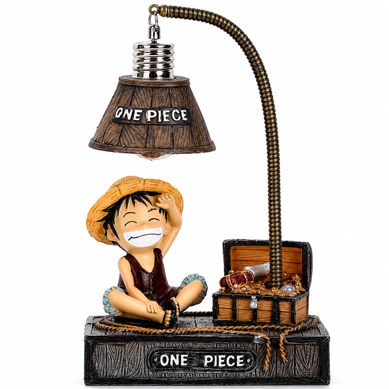 one piece monkey d. luffy desk lamp with treasure chest figure | anime led table light | decorative night lamp for bedroom, study table & gaming room | gift for one piece fans