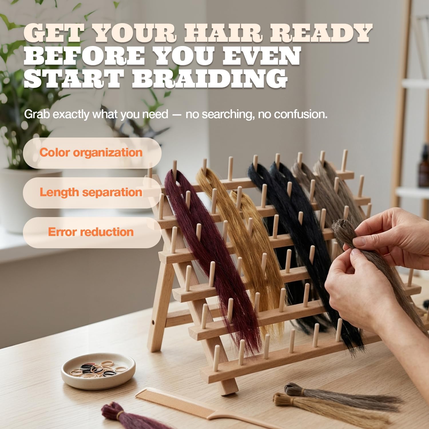 STUDIO LIMITED Braiding Hair Rack, 60 Spool Wooden Braiding Hair Holder, Thread Rack for Sewing, Quilting, Embroidery, Hanging Accessories