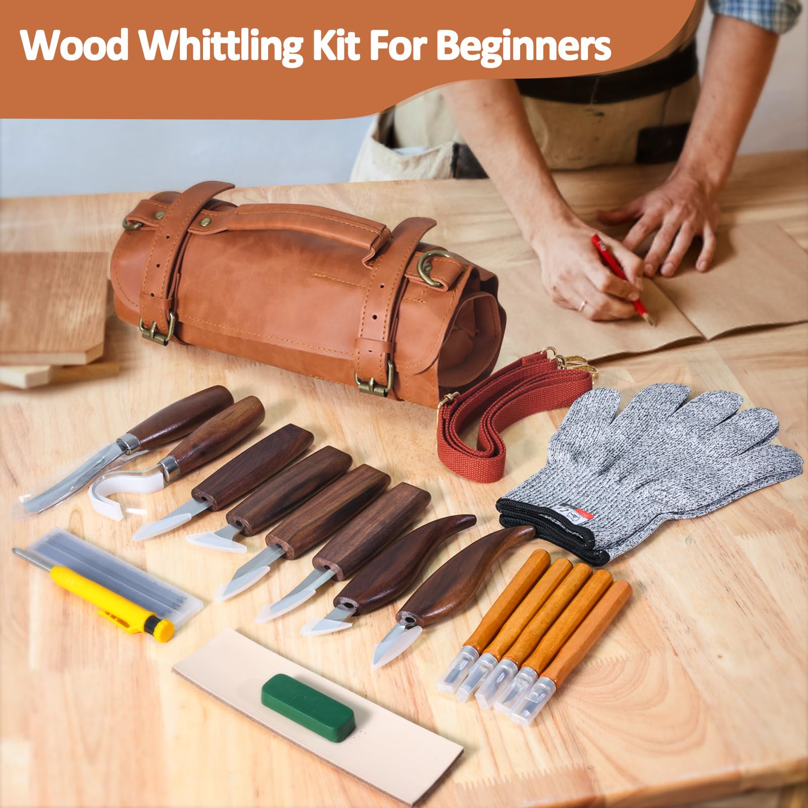 Wood Carving Kit,Carving Knife Set for Beginners,and Adults,Wood Carving Tools,Whittling Knife Set,Wood Whittling Set for Hobbies, Carving Set,Hook Knife,Spoon Carving Knife Suitable?Gift