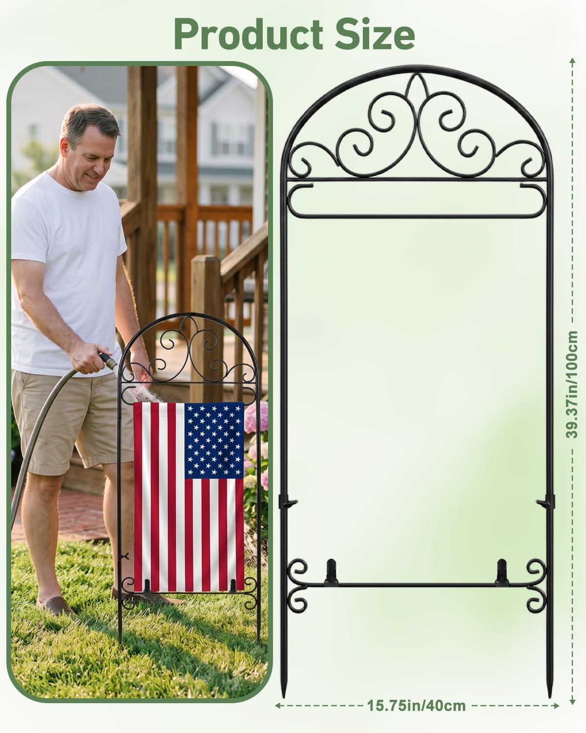 Garden Flag Holder 2P, Heavy Duty Metal Yard Flag Stand for Outside, 40in x 16in Flags Stand Pole Fits Max 14in x 22in Flags - Outdoor Lawn Decor(Without Flag)