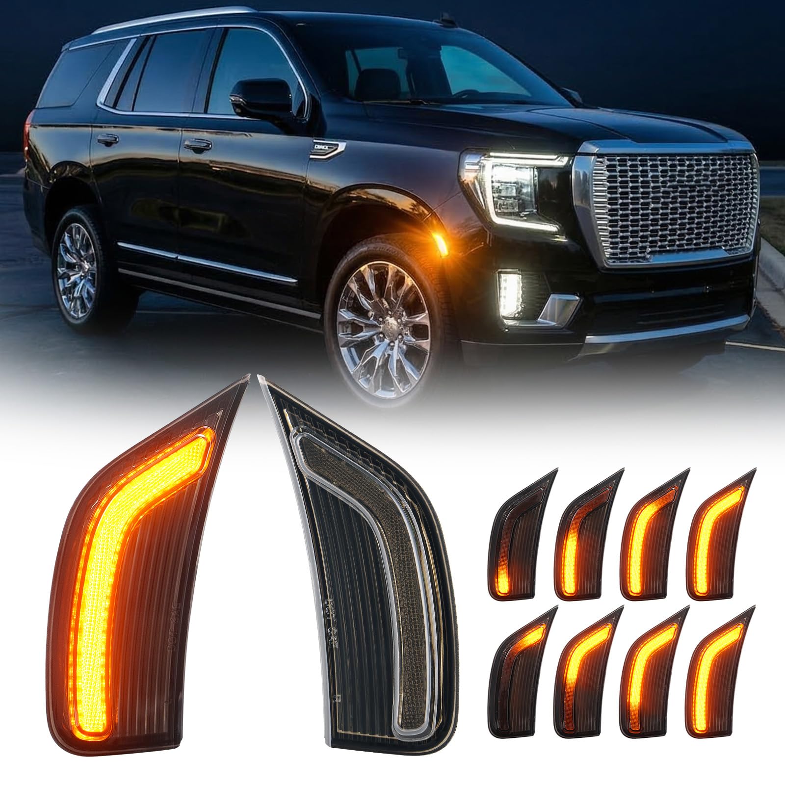 Dynamic Side Marker Lights for Tahoe/Yukon 2021-2024 Smoked Lens Yellow