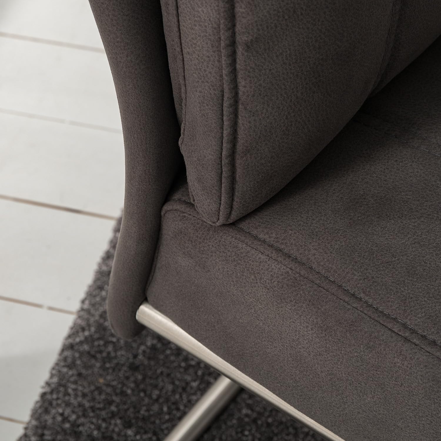 home24 Freischwinger 2er-Set | Microfaser Vintage| Edelstahlgestell gebürstet | Schwingfunktion für ergonomisches Sitzen | Esszimmer und Büro