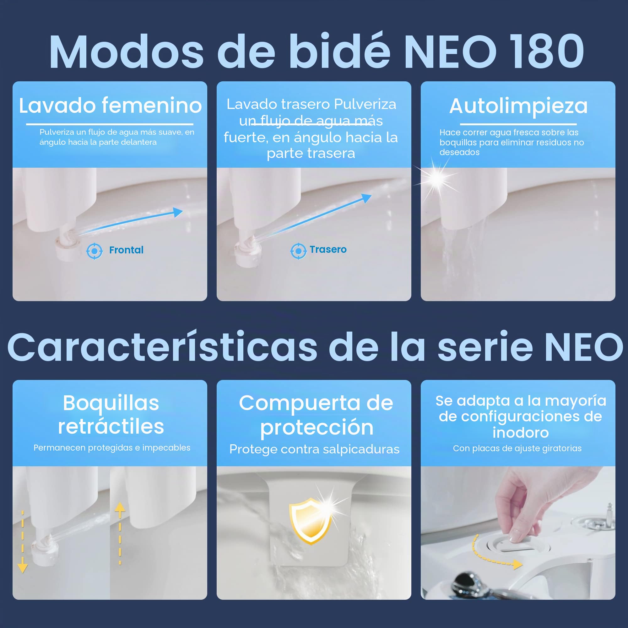 Luxe bidé Neo 180 – Self boquilla de limpieza doble – agua dulce no eléctricos mecánica bidé para inodoro fijación (blanco y blanco) | Boquilla doble, autolimpieza, presión de agua ajustable, lavado trasero y femenino, con control de palanca