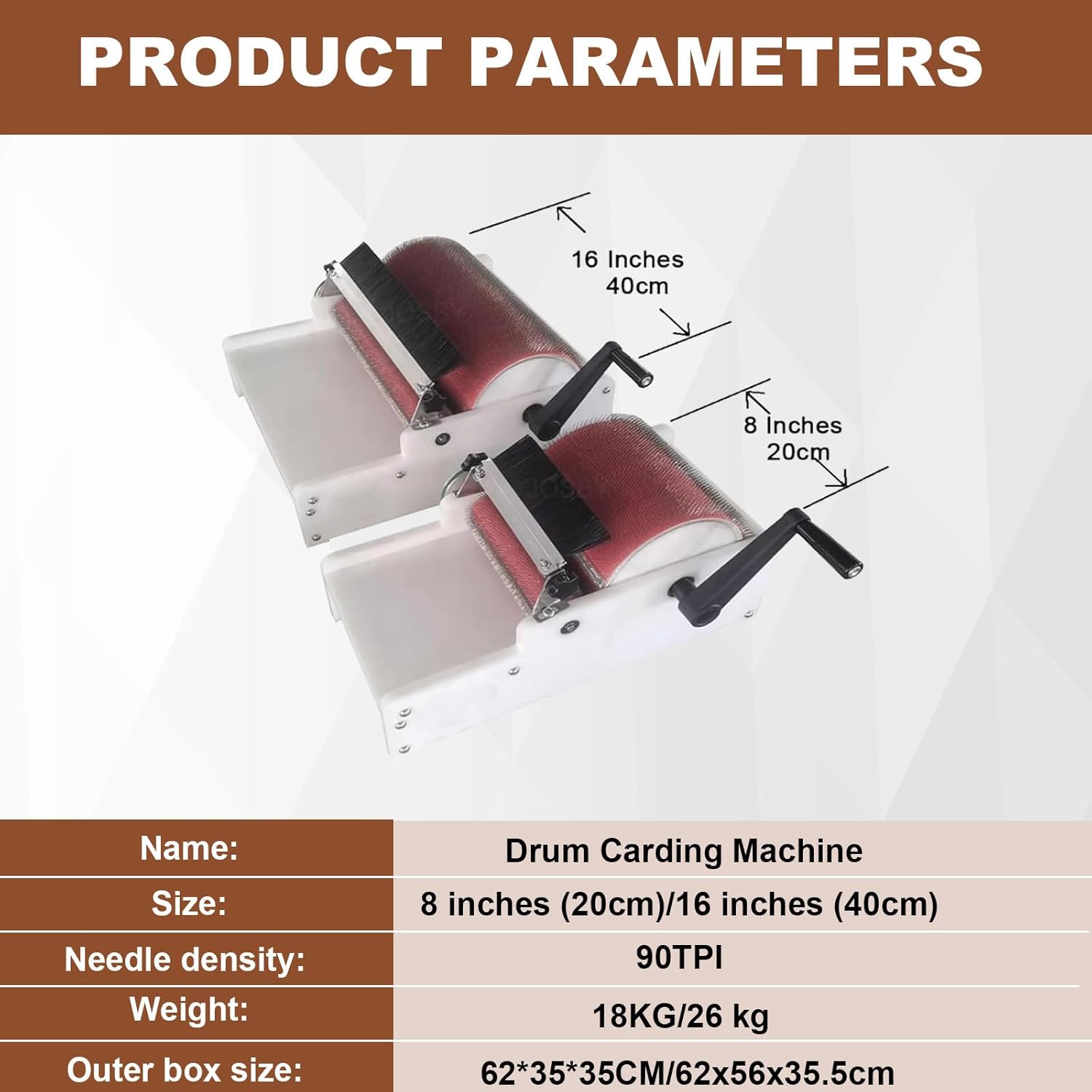 Manual Wool Carding Machine | Drum Carding Machine, Manual Wool Carding Machine Set,8/16 Inch Aluminum Alloy Drum with Stainless Steel Card Clothing,Suitable Industrial Wool Blends 8inches