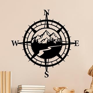 30+ Living Room Wall Decor Ideas With Industrial Charm 28 Resama Black Metal Mountain Nautical Compass Wall Decor, Forest Décorati...