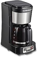 Vista 1 de Hamilton Beach Cafetera de goteo de 5 tazas con cesta de llenado frontal fácil, diseño compacto, reloj programable, jarra de vidrio, pausa